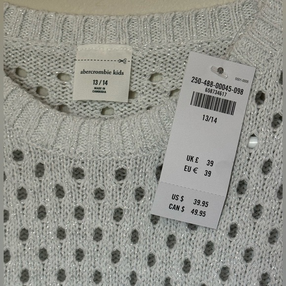 Abercrombie Kids Cropped Shine Crew Sweater size 13/14 NWT - Picture 2 of 3